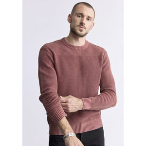 Buffalo David Bitton Men Washy Cotton Textured Knit Sweater Red Ochre Size S